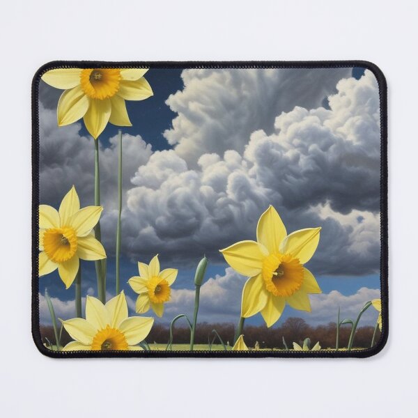 Item preview, A field of daffodils with dark clouds behind designed and sold by GasconyPassion.