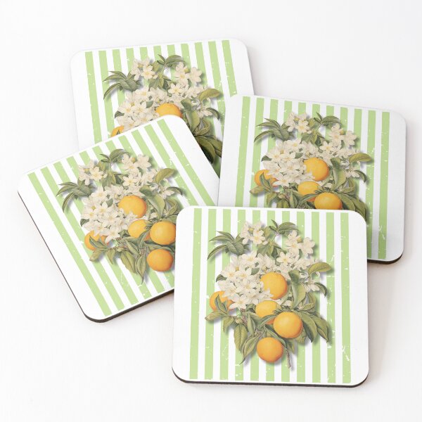 Item preview, Vintage Orange Blossom Botanical Collage on Green Stripes designed and sold by NightSpell.