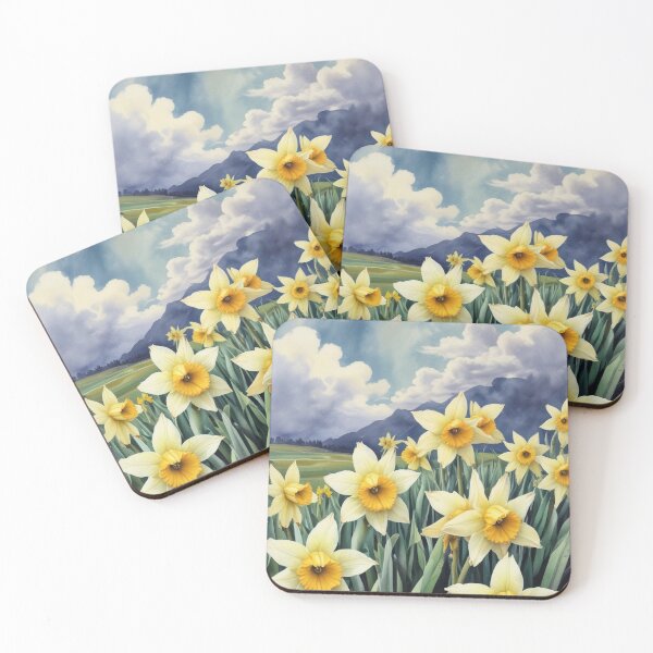 Item preview, A field of daffodils with dark clouds behind designed and sold by GasconyPassion.