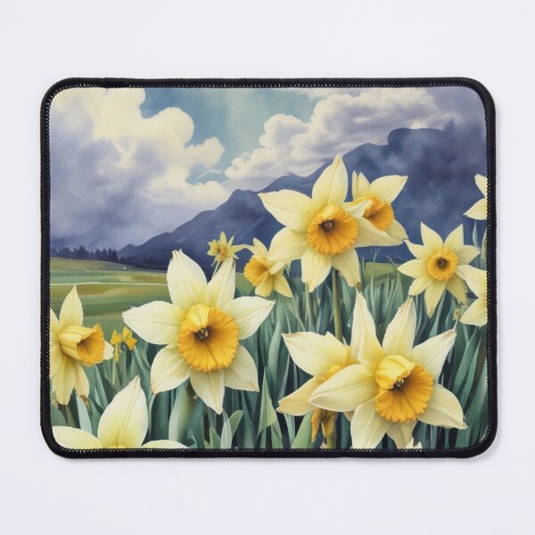 Item preview, A field of daffodils with dark clouds behind designed and sold by GasconyPassion.
