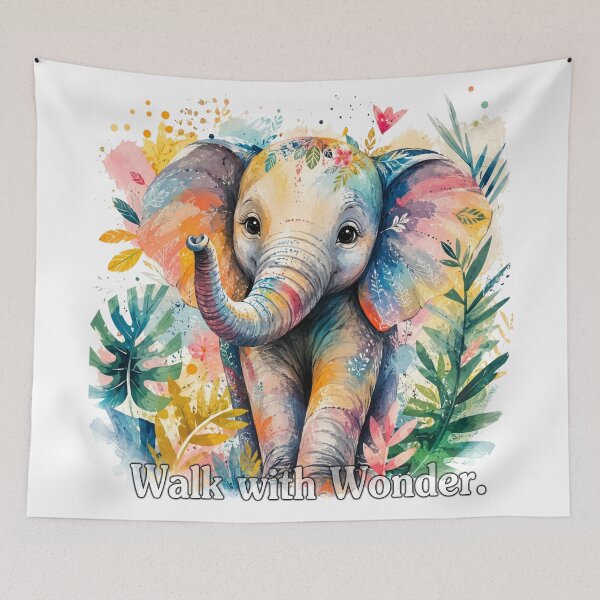 Item preview, Walk with Wonder – Colorful Baby Elephant Watercolor Nature Art designed and sold by RedPixelPlus.