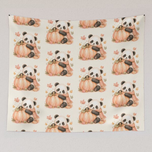 Item preview, Cute Panda Hugging Pumpkin | Kawaii Autumn Watercolor Panda Illustration designed and sold by looplandger.