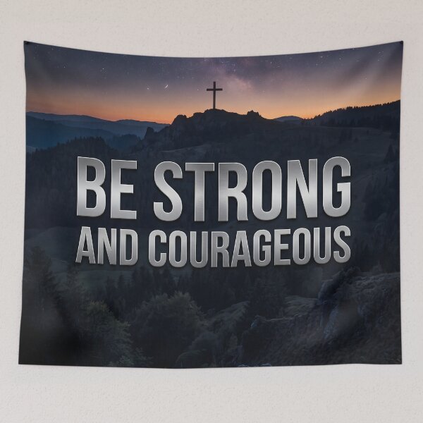 Item preview, Be Strong And Courageous Biblical Hillside Cross designed and sold by RRRShop.