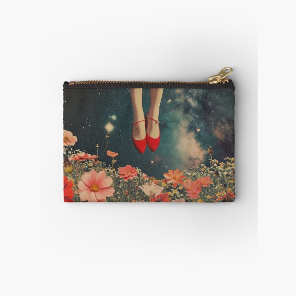 Item preview, Abstract collage of a woman's legs with red shoes on heels. Vintage night sky in the background with fashionable flowers.	 designed and sold by Soft Oddity.