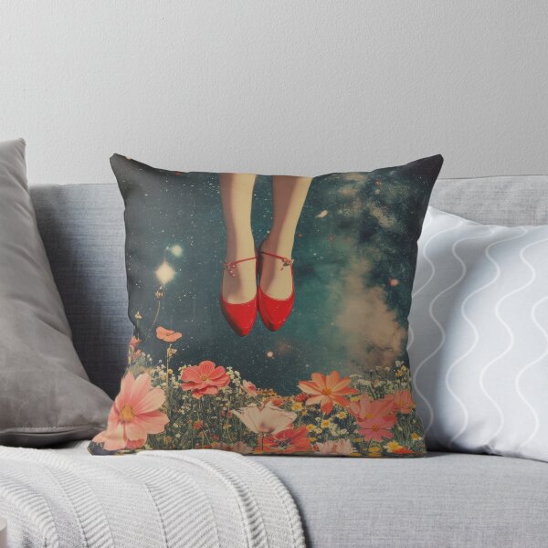 Item preview, Abstract collage of a woman's legs with red shoes on heels. Vintage night sky in the background with fashionable flowers.	 designed and sold by Soft Oddity.