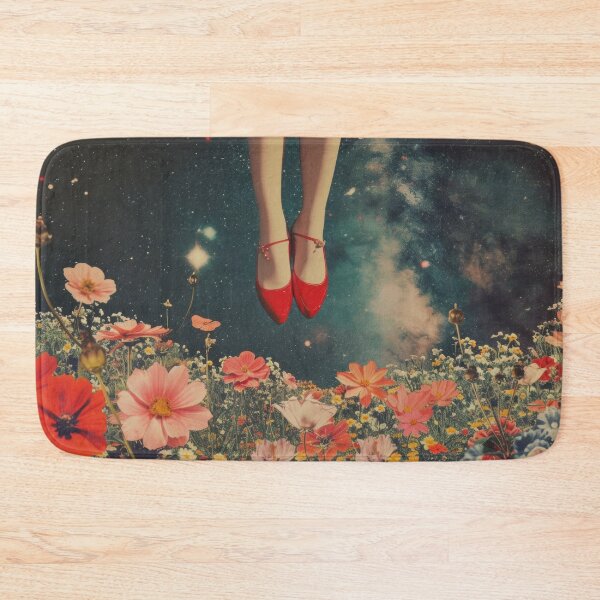 Item preview, Abstract collage of a woman's legs with red shoes on heels. Vintage night sky in the background with fashionable flowers.	 designed and sold by Soft Oddity.