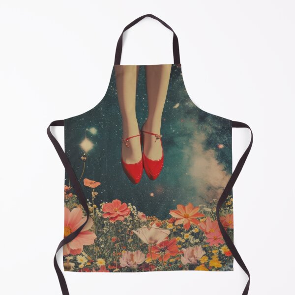 Item preview, Abstract collage of a woman's legs with red shoes on heels. Vintage night sky in the background with fashionable flowers.	 designed and sold by Soft Oddity.