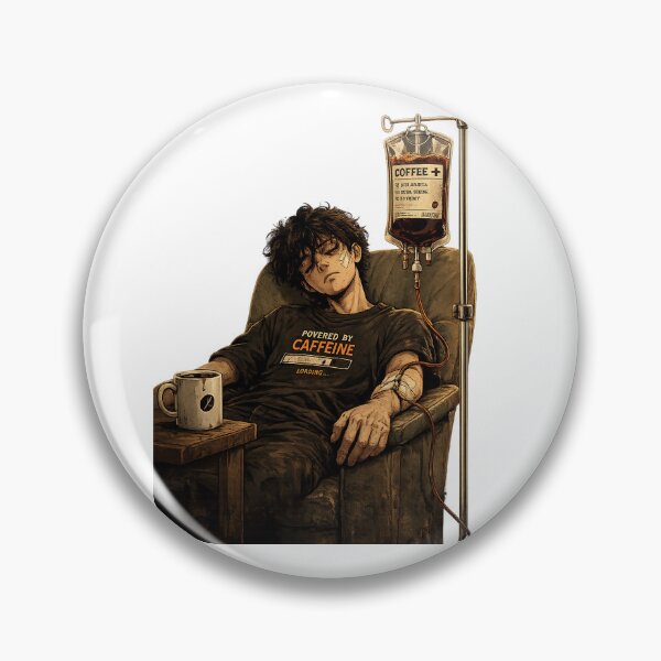 Item preview, Powered By Caffeine - Tired Aesthetic Coffee Lover Anime Boy designed and sold by DesignZeoxsyArt.