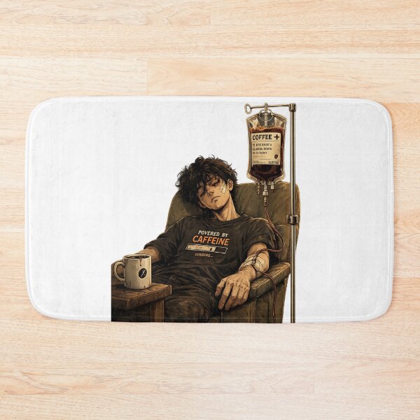 Item preview, Powered By Caffeine - Tired Aesthetic Coffee Lover Anime Boy designed and sold by DesignZeoxsyArt.