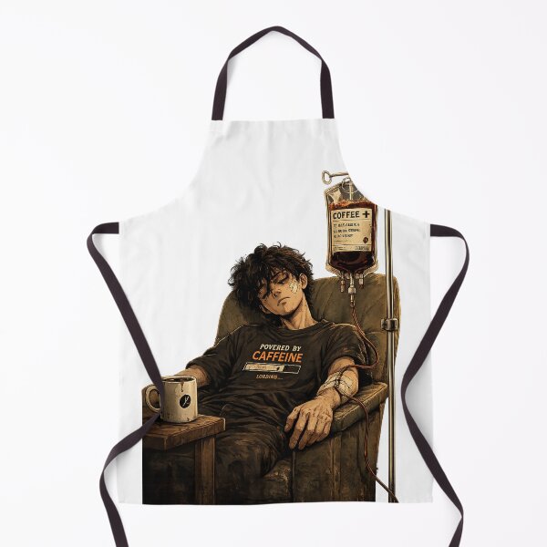 Item preview, Powered By Caffeine - Tired Aesthetic Coffee Lover Anime Boy designed and sold by DesignZeoxsyArt.