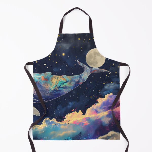 Item preview, Abstract collage of a big whale flying over the night sky covered with stars, moon, and clouds. Vivid colors. Vintage background. designed and sold by Soft Oddity.