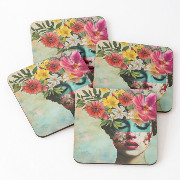 Item preview, Illustration of a woman portrait with fashion flowers on the head.  Vivid colors. A vintage style. designed and sold by Soft Oddity.