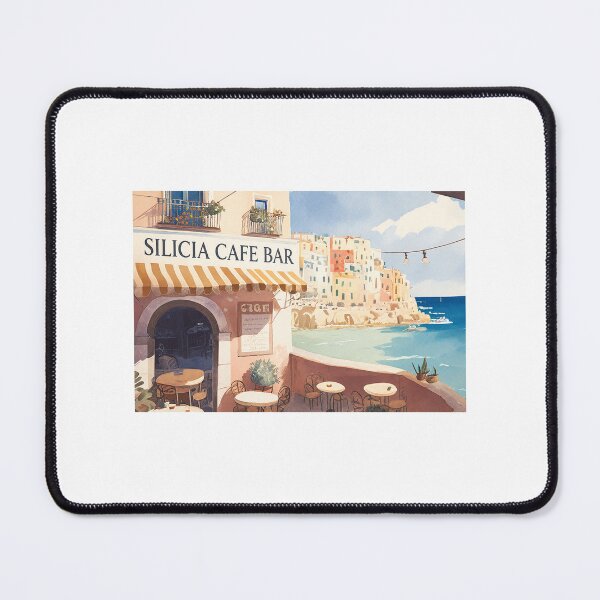 Item preview, Silicia Cafe Bar Mediterranean Coastal Watercolor – Italian Seaside Café Wall Art designed and sold by Ramona-Gliga.