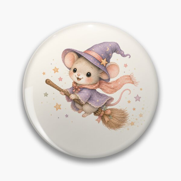 Item preview, Cute Witch Mouse Flying on a Broom | Kawaii Halloween Watercolor Mouse designed and sold by looplandger.