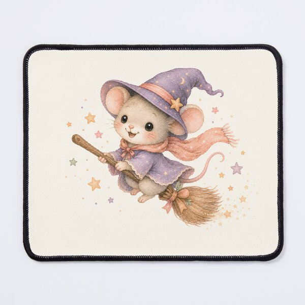 Item preview, Cute Witch Mouse Flying on a Broom | Kawaii Halloween Watercolor Mouse designed and sold by looplandger.