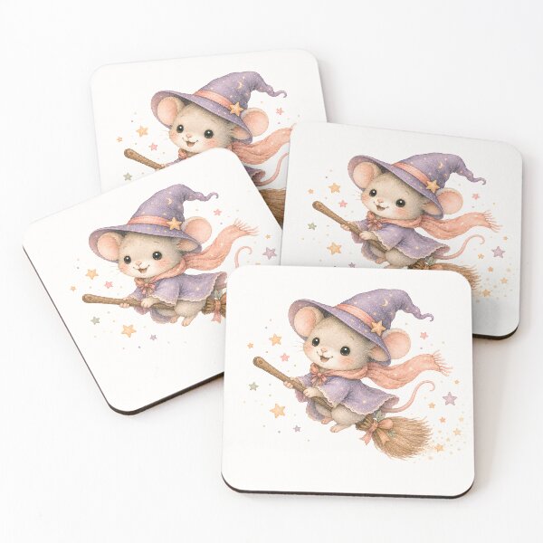 Item preview, Cute Witch Mouse Flying on a Broom | Kawaii Halloween Watercolor Mouse designed and sold by looplandger.