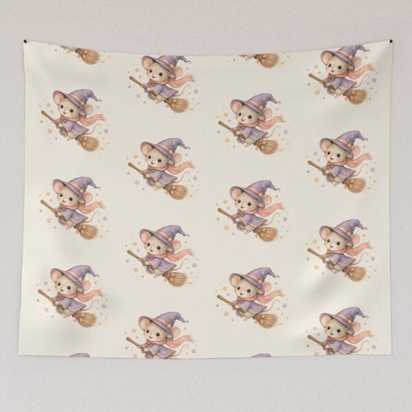Item preview, Cute Witch Mouse Flying on a Broom | Kawaii Halloween Watercolor Mouse designed and sold by looplandger.