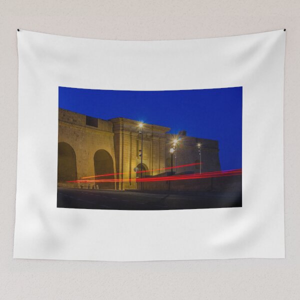 Item preview, Historic Stone Gate At Night With Red Light Trails Blue Hour Long Exposure Architecture designed and sold by Nmallia.