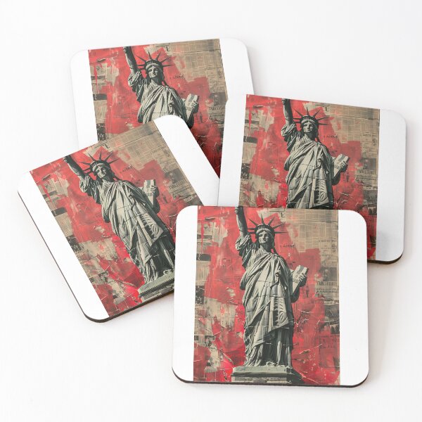 Item preview, Statue of Liberty Grunge Pop Art Poster - Vintage Newspaper Collage Canvas Print designed and sold by AdlArs.