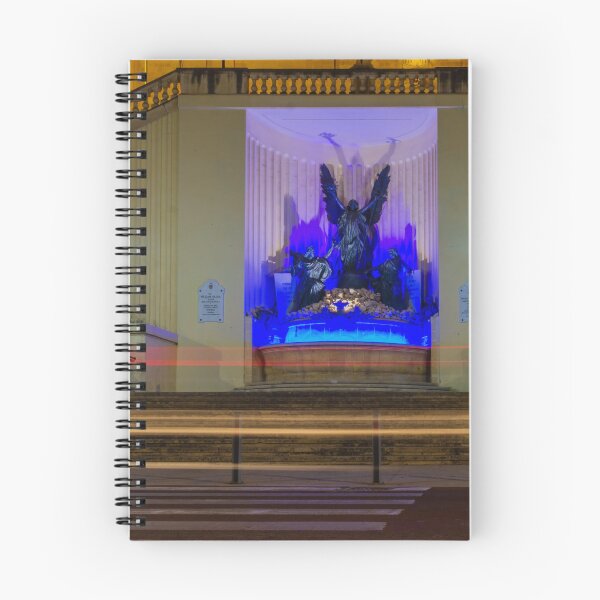 Item preview, Blue-Lit Angel Statue Memorial On Steps At Night With Light Trails And Architectural Backdrop designed and sold by Nmallia.