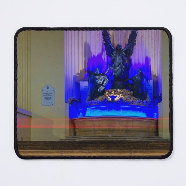 Item preview, Blue-Lit Angel Statue Memorial On Steps At Night With Light Trails And Architectural Backdrop designed and sold by Nmallia.