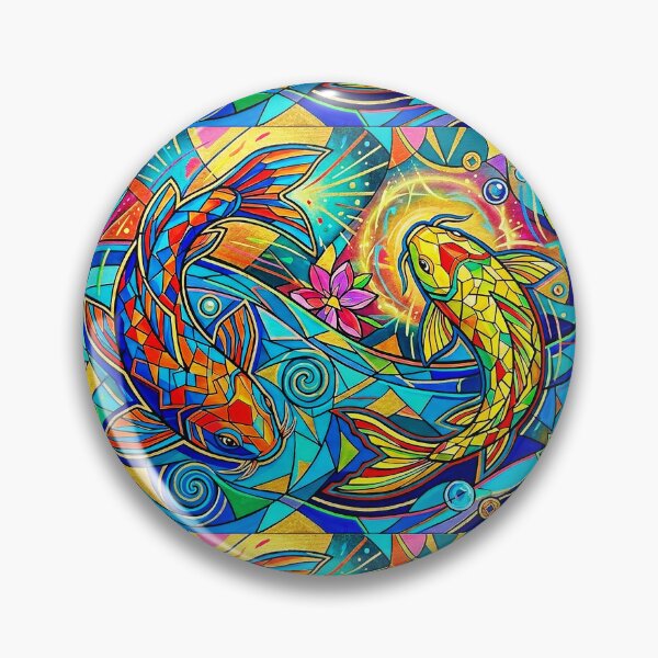Artikelvorschau, Feng Shui farbenfrohe Koi-Fisch-Mosaik- und Glasmalerei-Illustration entworfen und verkauft von NaphiArtPrints.