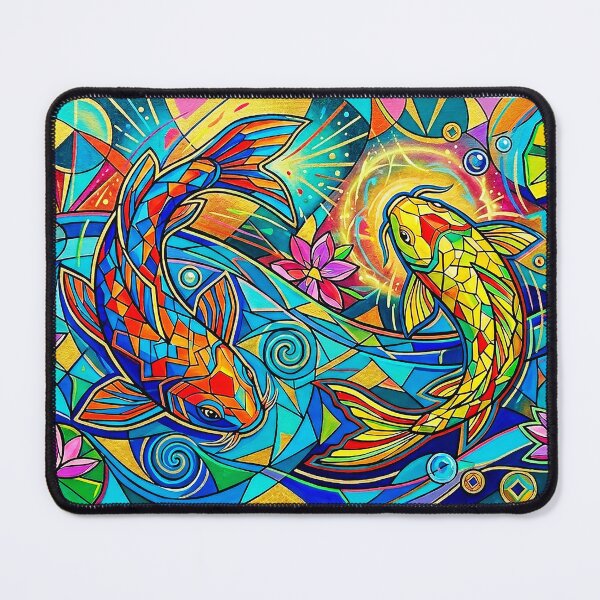 Item preview, Feng Shui colorful koi fish mosaic and stained glass art illustration designed and sold by NaphiArtPrints.