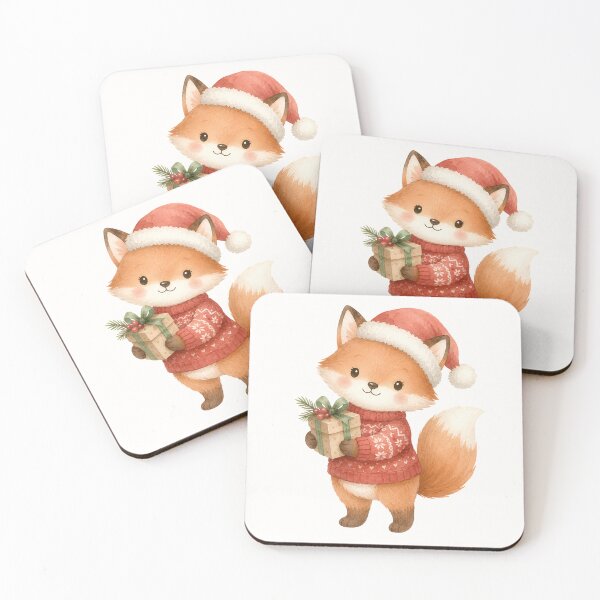 Item preview, Cute Christmas Fox Holding a Gift | Kawaii Holiday Watercolor Fox designed and sold by looplandger.