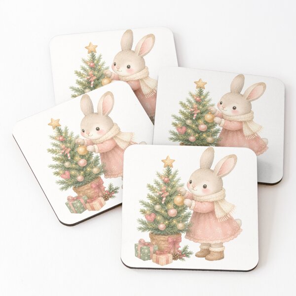 Item preview, Cute Christmas Bunny Decorating a Tree | Kawaii Winter Watercolor Rabbit designed and sold by looplandger.
