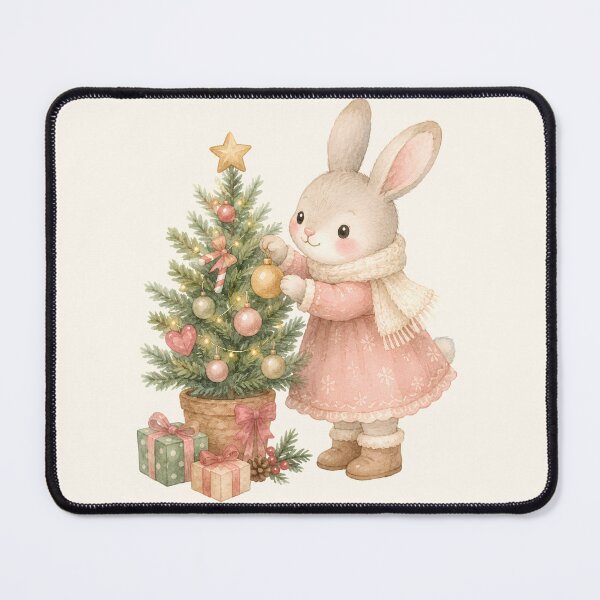 Item preview, Cute Christmas Bunny Decorating a Tree | Kawaii Winter Watercolor Rabbit designed and sold by looplandger.