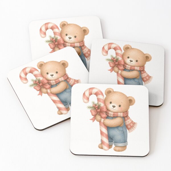 Item preview, Cute Teddy Bear with Giant Candy Cane | Kawaii Christmas Watercolor Bear designed and sold by looplandger.