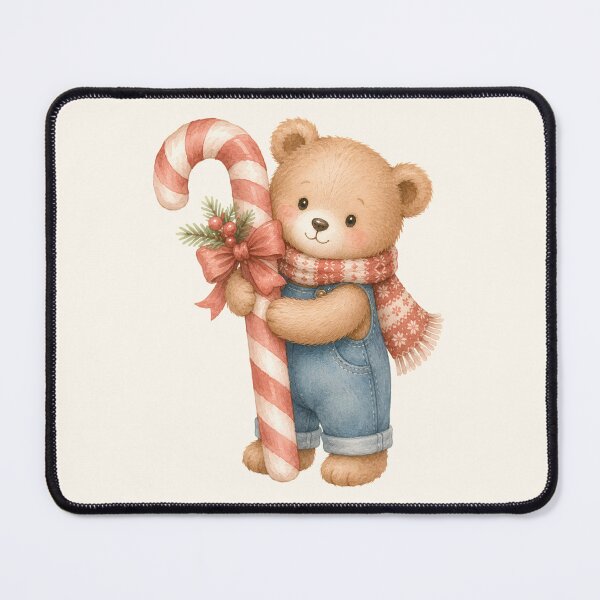 Item preview, Cute Teddy Bear with Giant Candy Cane | Kawaii Christmas Watercolor Bear designed and sold by looplandger.