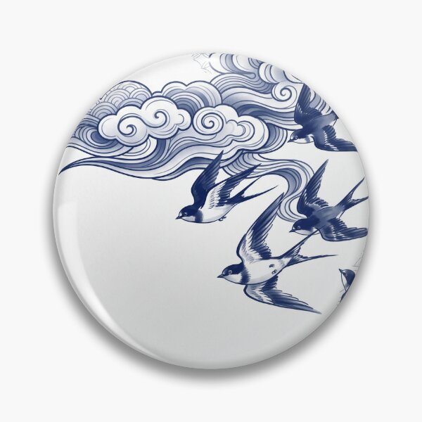 Item preview, Elegant Indigo Swallows and Traditional Japanese Clouds Wa-Modern Art designed and sold by Hikariha Studio.