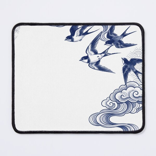 Item preview, Elegant Indigo Swallows and Traditional Japanese Clouds Wa-Modern Art designed and sold by Hikariha Studio.