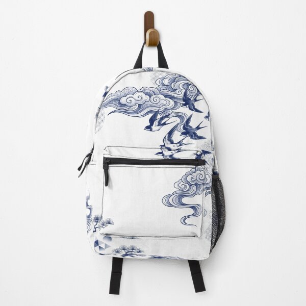 Item preview, Elegant Indigo Swallows and Traditional Japanese Clouds Wa-Modern Art designed and sold by Hikariha Studio.
