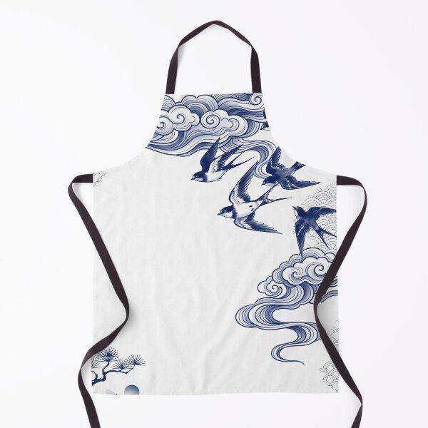 Item preview, Elegant Indigo Swallows and Traditional Japanese Clouds Wa-Modern Art designed and sold by Hikariha Studio.