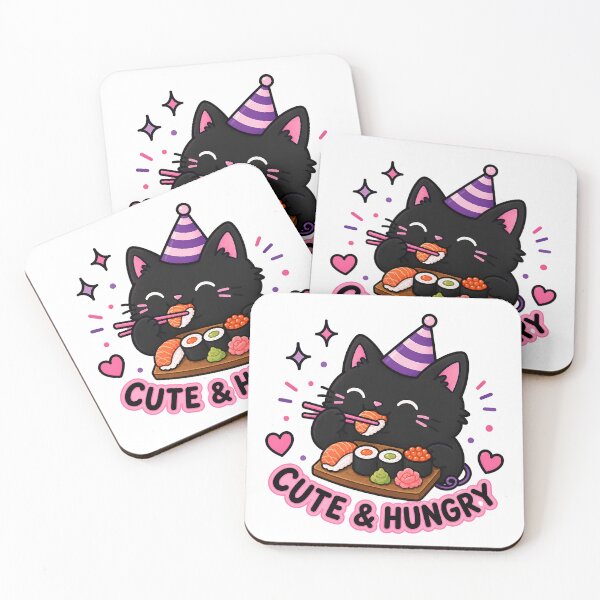 Item preview, Cute black cat hungry eating sushi designed and sold by valexstrasza.