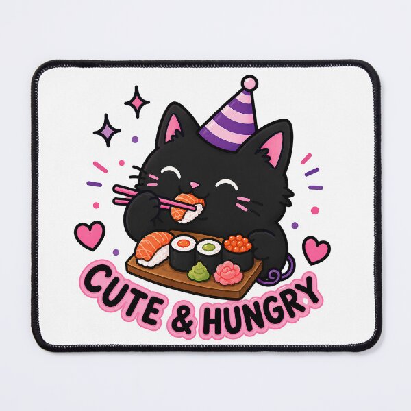 Item preview, Cute black cat hungry eating sushi designed and sold by valexstrasza.