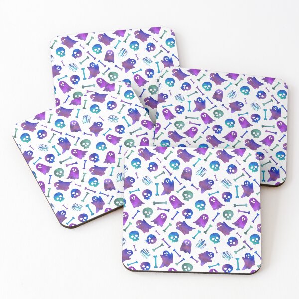 Item preview, Cute Blue Purple Watercolor Ghosts Skulls Bones Halloween Pattern designed and sold by Zazizu.