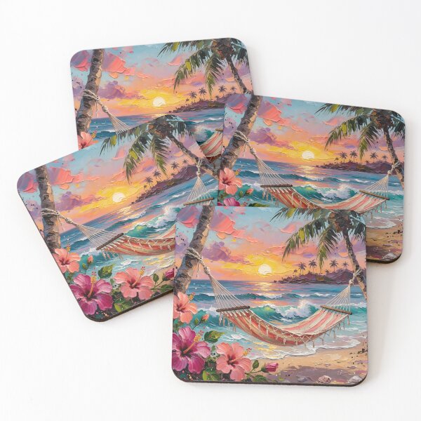 Item preview, Tropical Sunset Hammock Beach Paradise | Vibrant Coastal Wall Art designed and sold by DreamyWallVibes.