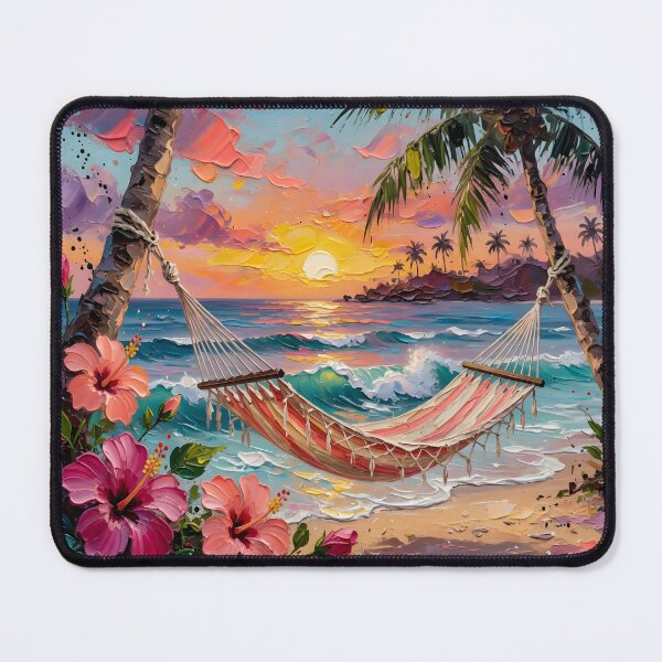 Item preview, Tropical Sunset Hammock Beach Paradise | Vibrant Coastal Wall Art designed and sold by DreamyWallVibes.