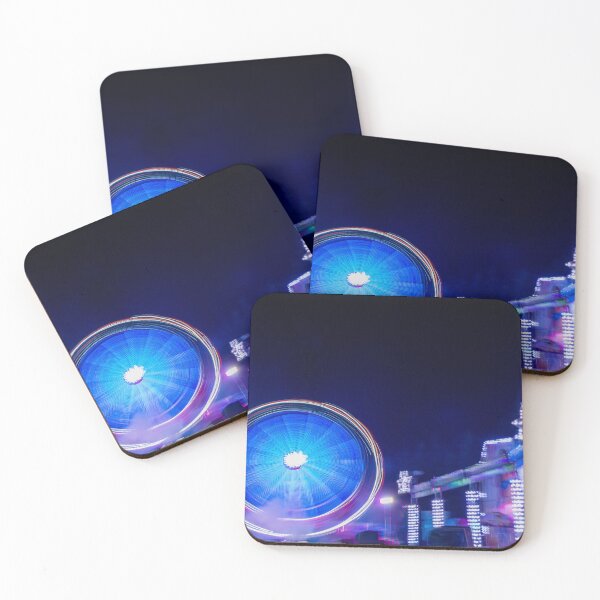 Item preview, Blue Light Ferris Wheel Motion At Night Carnival With Colorful Neon Amusement Ride designed and sold by Nmallia.