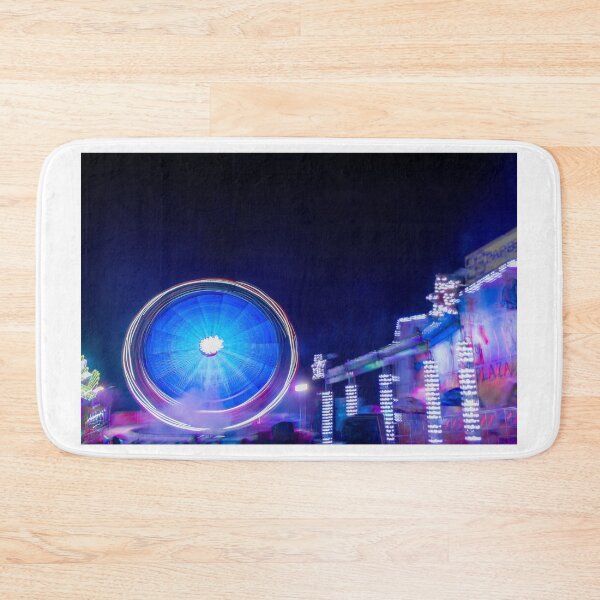 Item preview, Blue Light Ferris Wheel Motion At Night Carnival With Colorful Neon Amusement Ride designed and sold by Nmallia.