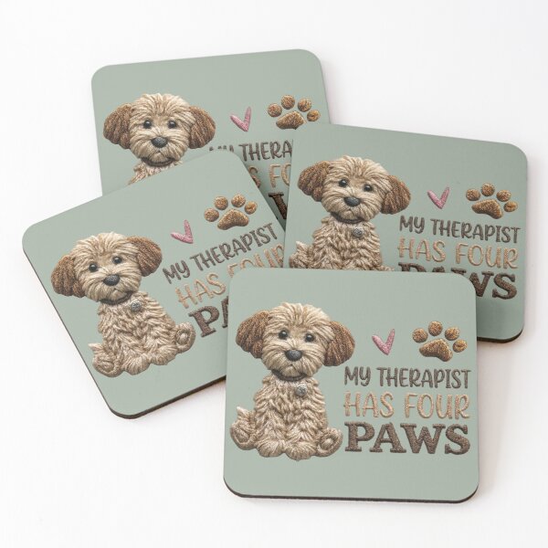 Item preview, Cute Puppy My Therapist Has Four Paws Embroidery Design designed and sold by MegaNovaArt.