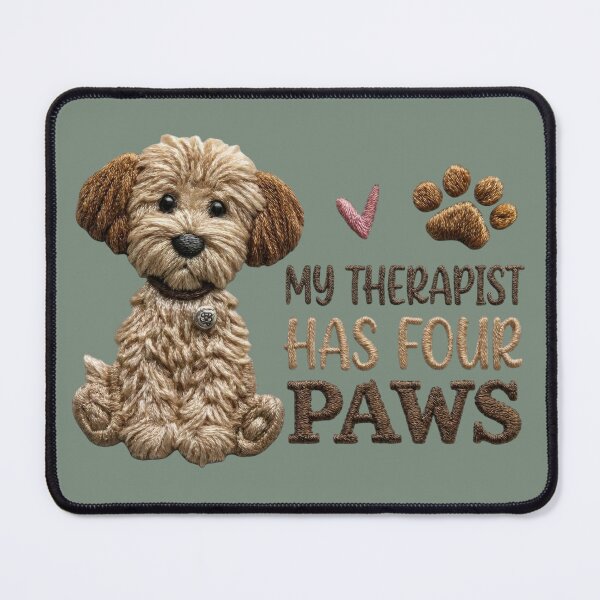 Item preview, Cute Puppy My Therapist Has Four Paws Embroidery Design designed and sold by MegaNovaArt.