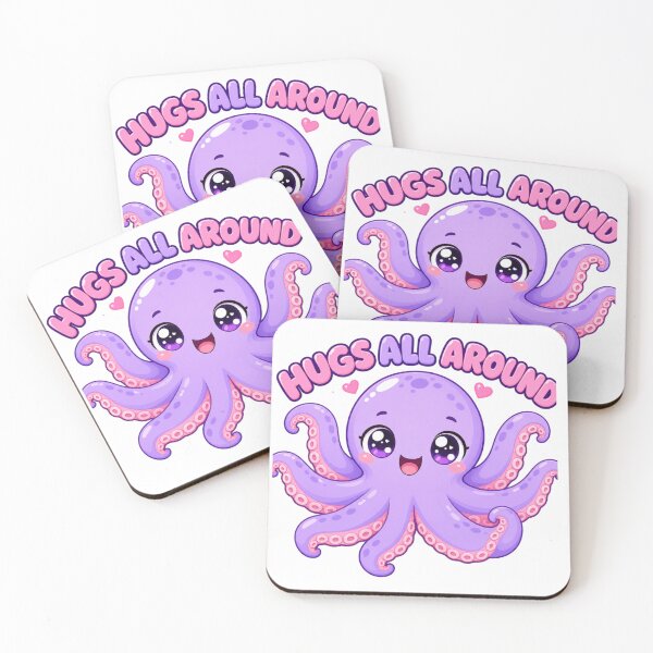 Artikelvorschau, Hugs All Around Süßer Kawaii Oktopus Spruch entworfen und verkauft von BoosterShop.