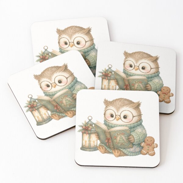 Item preview, Cute Christmas Owl Reading Book | Cozy Winter Kawaii Watercolor Illustration designed and sold by looplandger.