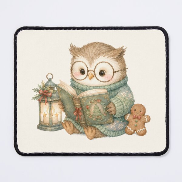 Item preview, Cute Christmas Owl Reading Book | Cozy Winter Kawaii Watercolor Illustration designed and sold by looplandger.