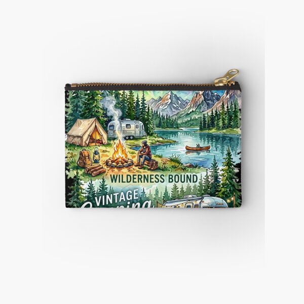 Item preview, Vintage Camping Adventure Watercolor Panels Retro Camper Tent Northern Lights designed and sold by PACS0011.