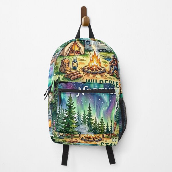 Item preview, Vintage Camping Adventure Watercolor Panels Retro Camper Tent Northern Lights designed and sold by PACS0011.